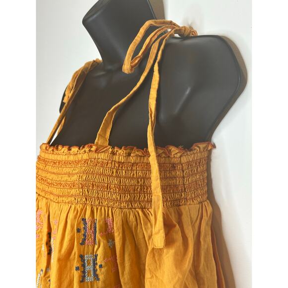 Anthropologie Gold Embroidered Swing Tank bow tie straps boho Size Small - Picture 6 of 11